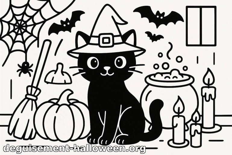 Coloriage de chat magique d'Halloween