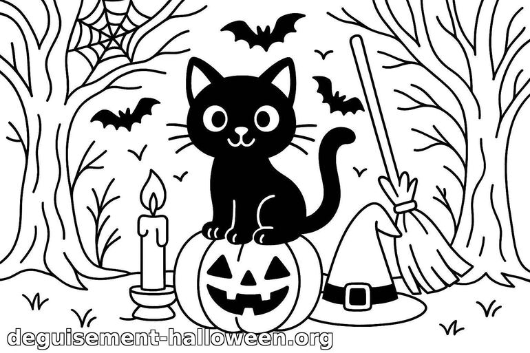 Coloriage de chat noir d'Halloween