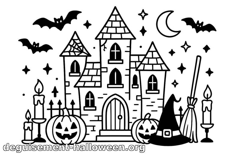 Coloriage de château hanté d'Halloween
