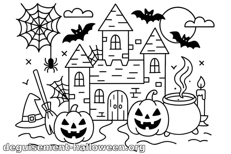 Coloriage de château hanté Halloween