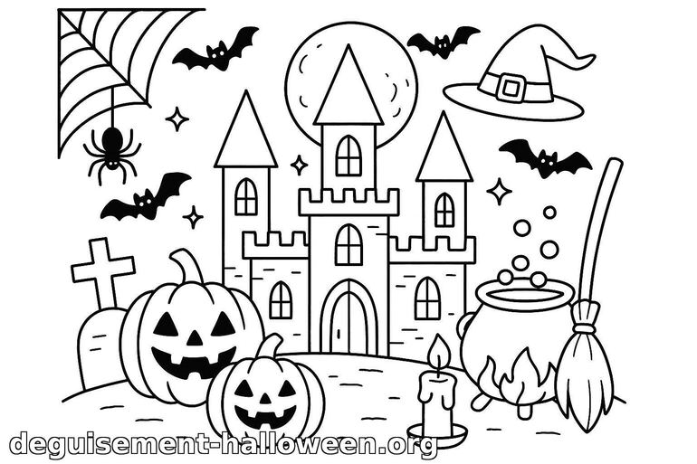 Coloriage de château hanté pour Halloween
