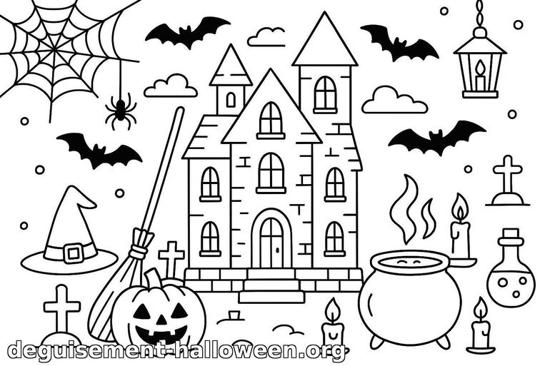 Coloriage de château hanté pour Halloween