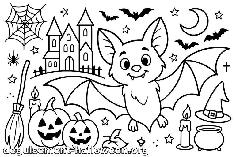 Coloriage de chauve-souris d'Halloween