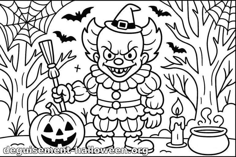 Coloriage de clown d'Halloween effrayant