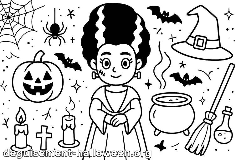Coloriage de Halloween petite sorcière
