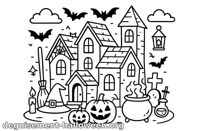 Coloriage de maison hantée pour Halloween