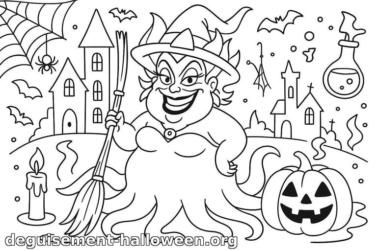 Coloriage de sorcière rigolote pour Halloween