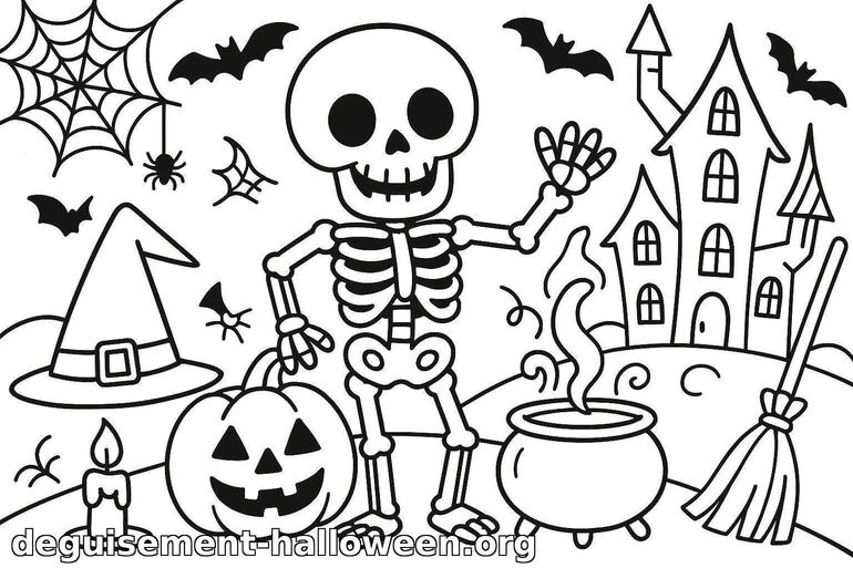 Coloriage de squelette Halloween