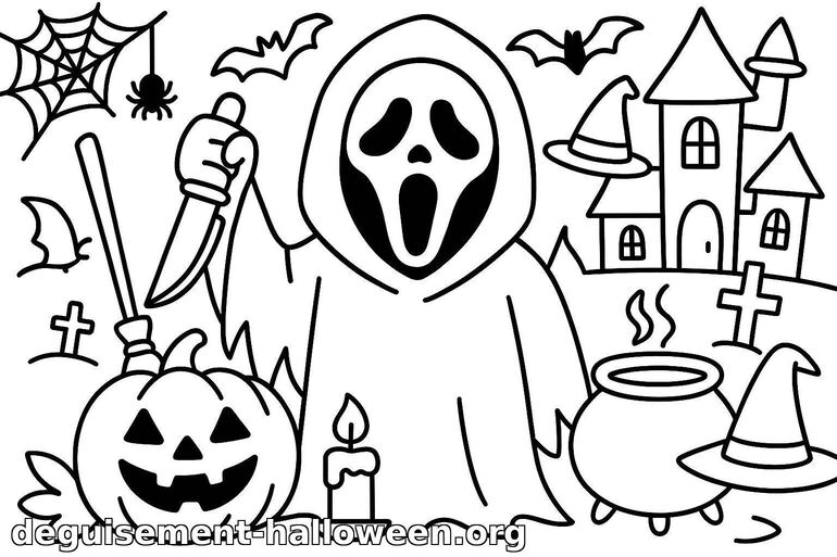 Coloriage Halloween effrayant : fantôme et citrouille