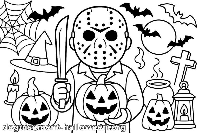 Coloriage Halloween Jason et citrouilles