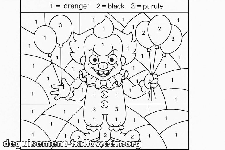 Coloriage clown d'Halloween à numéros