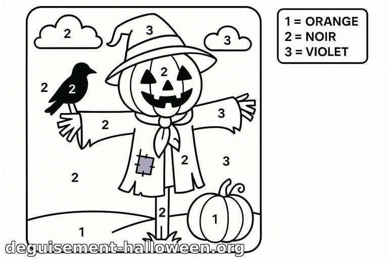 Coloriage d'épouvantail d'Halloween à colorier par numéro