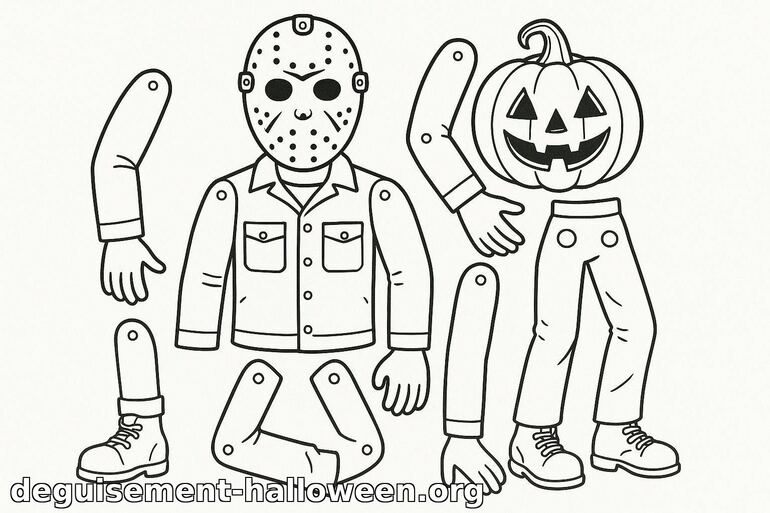 Coloriage de personnages d'Halloween à assembler