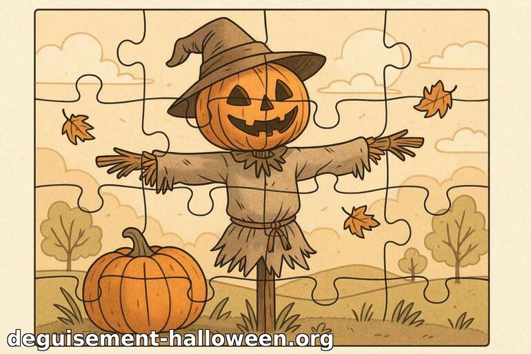 Puzzle de coloriage épouvantail citrouille Halloween