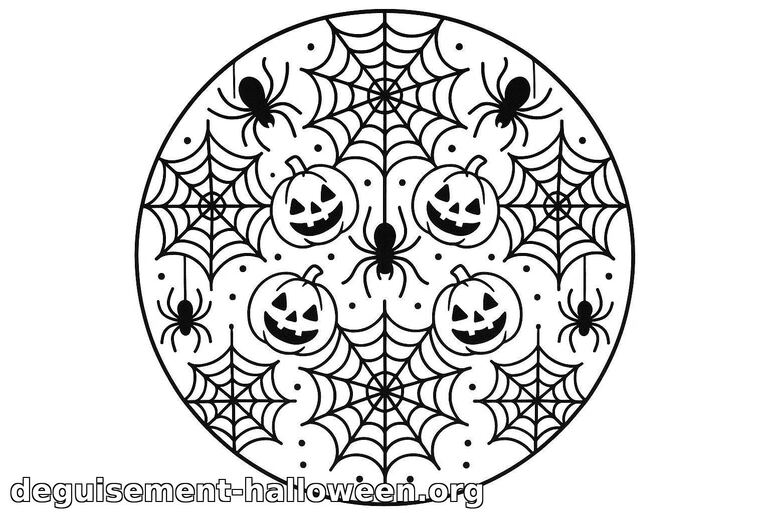 Coloriage de citrouilles et toiles d'araignée d'Halloween