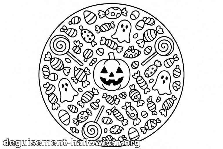 Coloriage de Halloween : bonbons et citrouille