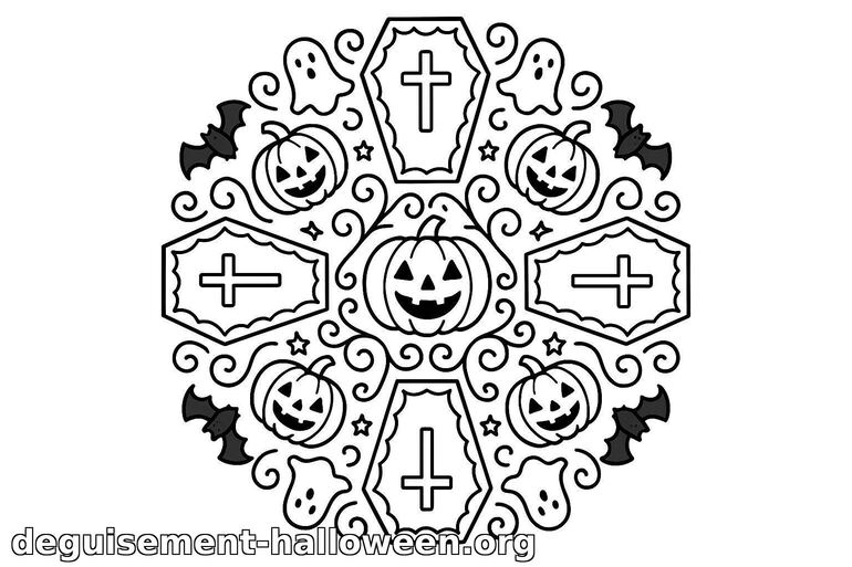 Coloriage Halloween : citrouilles, cercueils et fantômes