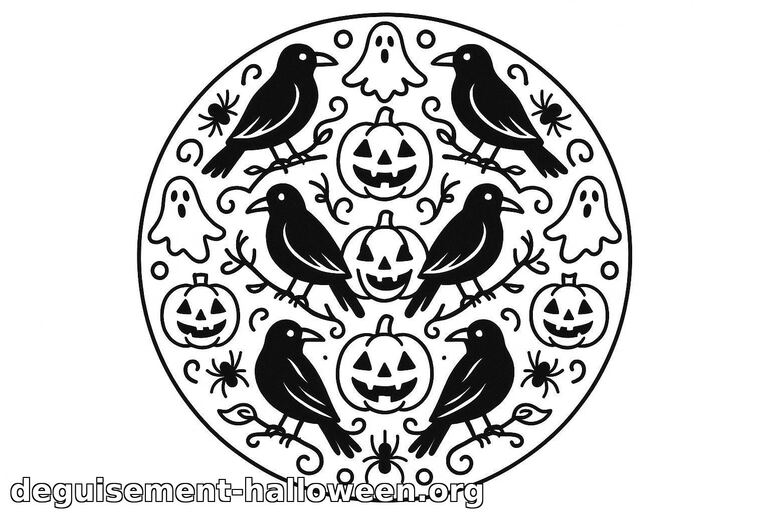 Coloriage Halloween corbeaux et citrouilles