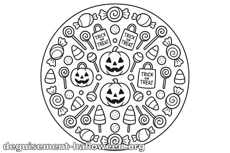 Coloriage Mandala Halloween Citrouilles et Bonbons