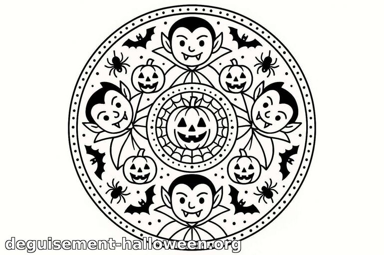 Coloriage Mandala Halloween : Vampires et Citrouilles