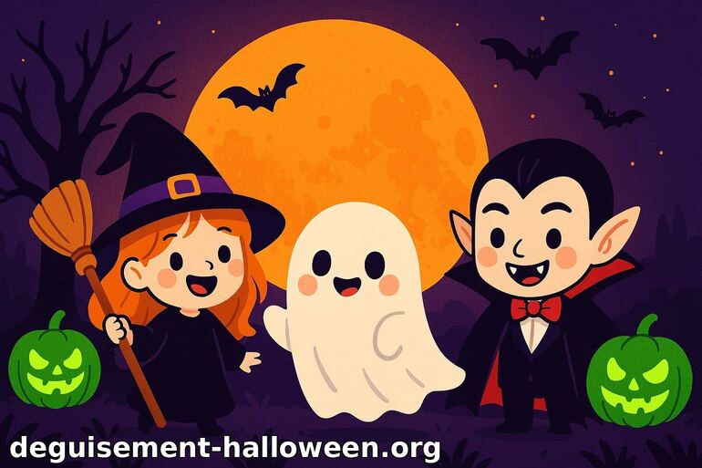 Coloriage d'Halloween avec sorcière, fantôme et vampire