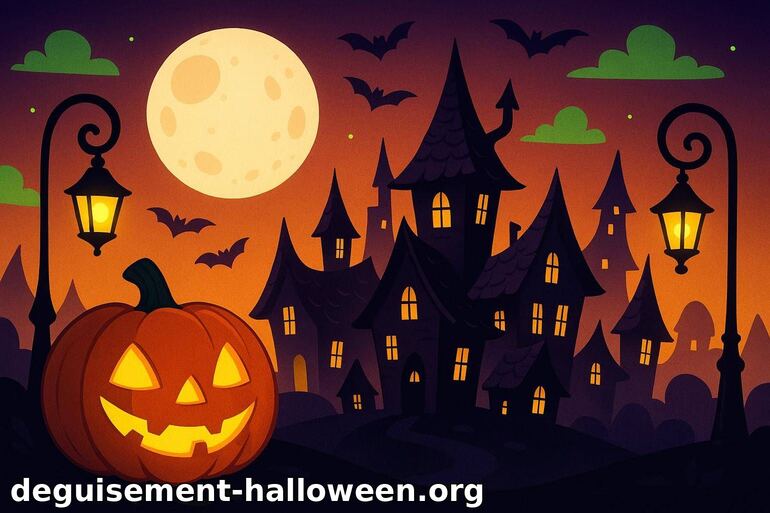 Illustration d'Halloween avec citrouille et manoir hanté
