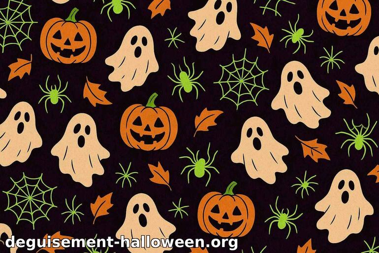 Motif Halloween : citrouilles, fantômes et araignées