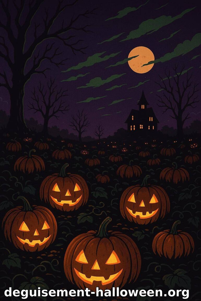 Champ de citrouilles d'Halloween effrayant