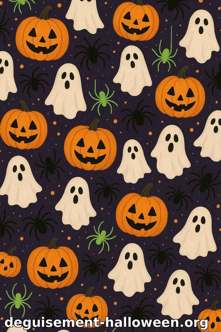 Motif d'Halloween : citrouilles, fantômes et araignées