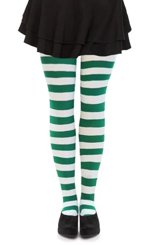 Collants rayés verts et blancs femme