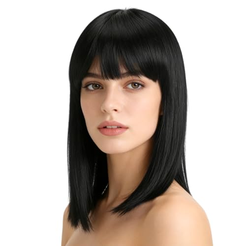 TLDBATICE Perruque noire courte pour femme, perruque noire, 