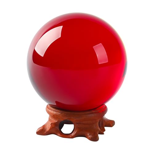 Boule Cristal Rouge 80mm Support Bois