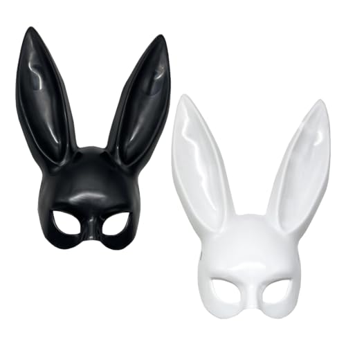 2 Pack Masque de lapin à oreilles noir et blanc masque demi-