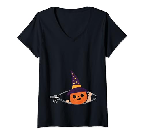 T-shirt Halloween Citrouille Pour Femme Enceinte - Cage Côtelée, Coupe Classique, Léger Et Amusant