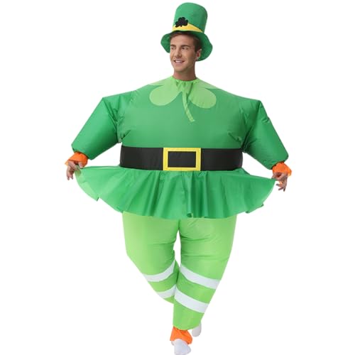 Arokibui Costume de léprechaun vert gonflable pour la Saint-