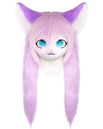 ZFKJERS Masque De Tête De Chat Furry Avec Longs Cheveux En F