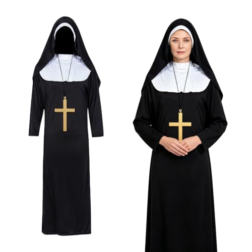 GmwyCzV Déguisement de Nonne Adulte, Noir Costume de Nonne S