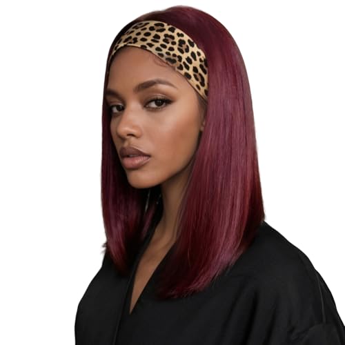 BECUS Perruque rouge bordeaux de 40,6 cm - Demi-perruque dro
