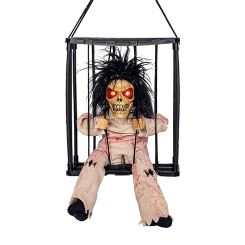 Ysyqkn Squelette Effrayant, Prisonnier En Cage, Yeux Brillan