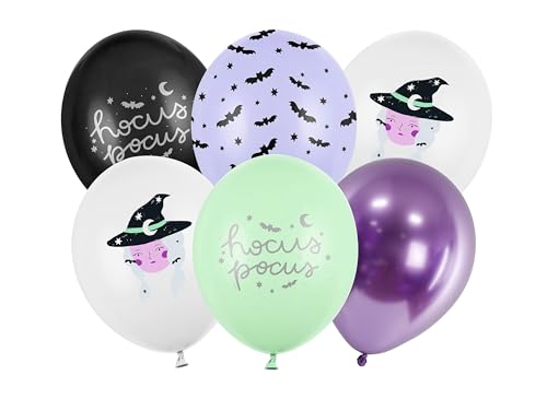 6 Ballons en latex sorcière Halloween 30 cm - Noir - Taille
