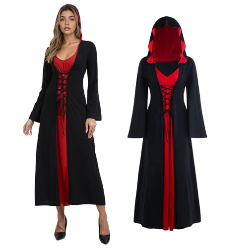 JDFAIJEAL Robe de sorcière vintage, robe à capuche de vampir