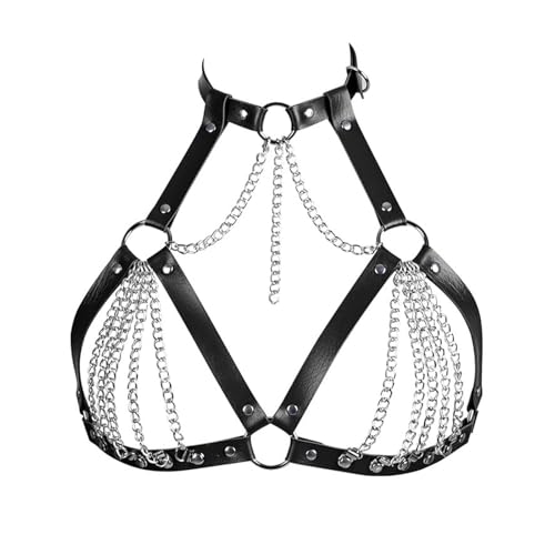 QingWing Harnais Cuir pour Femme Punk Chaine de Corps Réglab