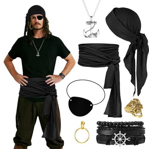 Crittygo 7 Pièces Ensemble dAccessoires Costume de Pirate, D
