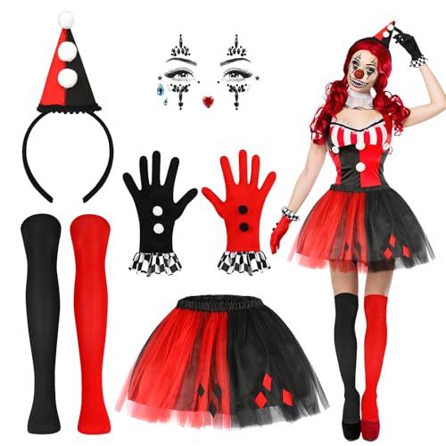 5PCS Deguisement Clown Femme Halloween, Bandeau Arlequin Str