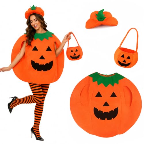 CHUANFU 3 Pièces Costume de Citrouille dHalloween pour Femme