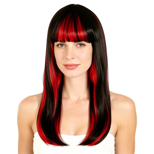 MBSIVSA Perruque Vampire Femme, Noire Rouge Perruques, Perru