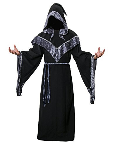 NOFONDA Robe de Sorcier Médiéval, Capuchon Noir Mystérieux, 
