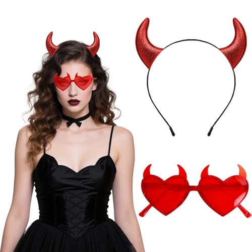 QIZHIQIAMY Serre Tete Halloween 2 Pièces Serre Tete Corne de