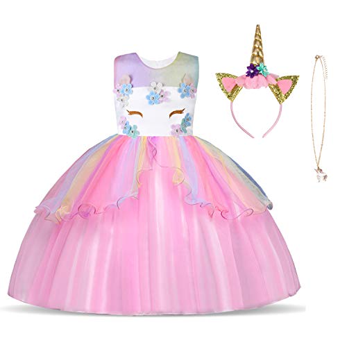 URAQT Robe Licorne Enfant de Princesse, Robe Licorne Fille,
