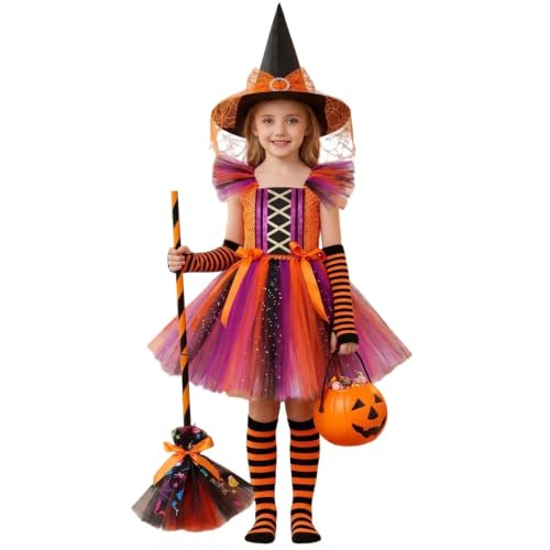 Robe Sorciere Deguisement Fille 5 Pièces Ensemble Enfant Hal